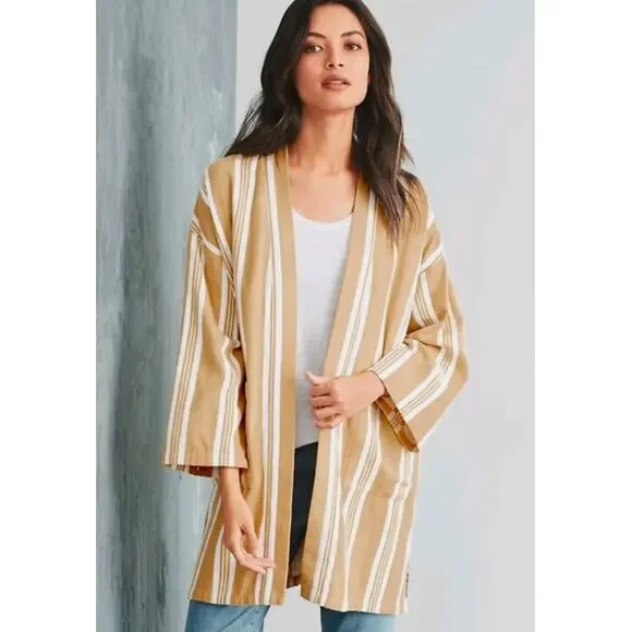 Eileen Fisher Sz S/M Striped Kimono Jacket Organic Cotton Lagenlook Boho Casual - Picture 1 of 12